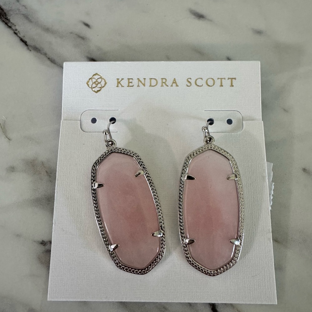 NWT Kendra Scott Elle Silver Earrings Rose Quartz